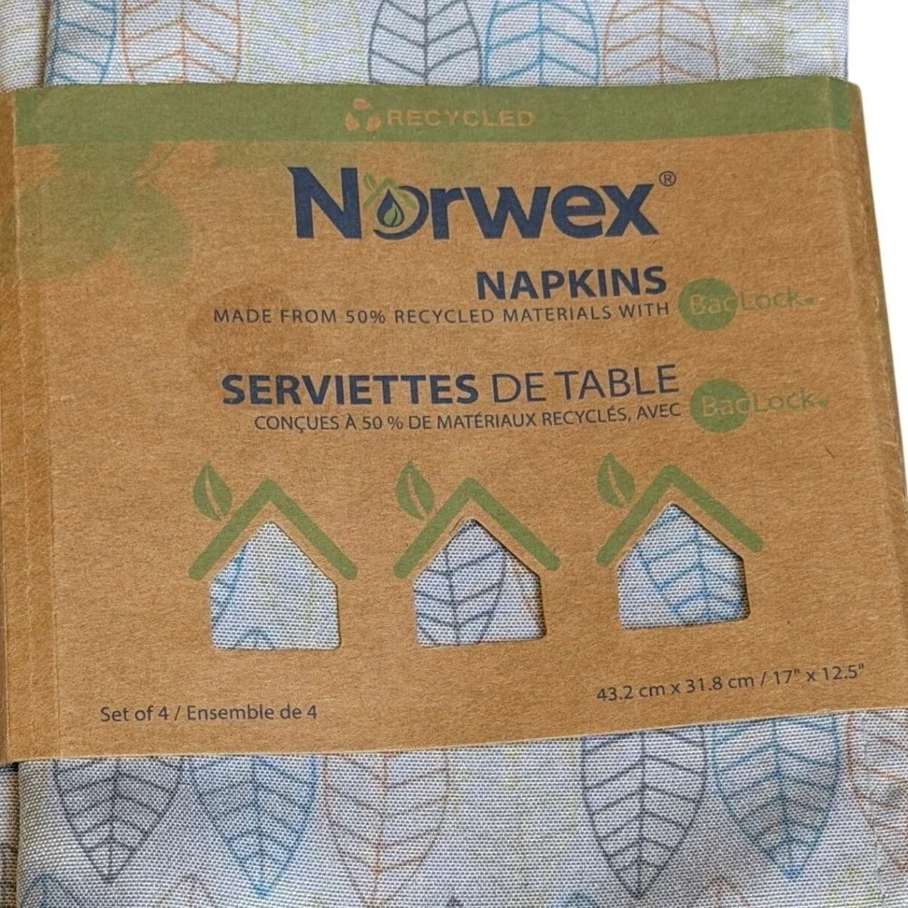 Norwex Napkins‎ Set of 4 Leaf Recycled BacLock Eco-Friendly Housewarming Gift
